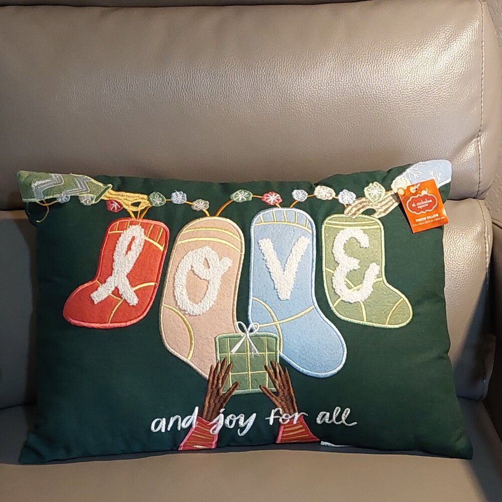 New St Nicholas Square Green "Love For All" Holiday Throw Pillow